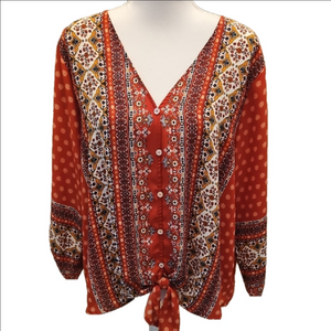 West Kei Red and White Blouse Top